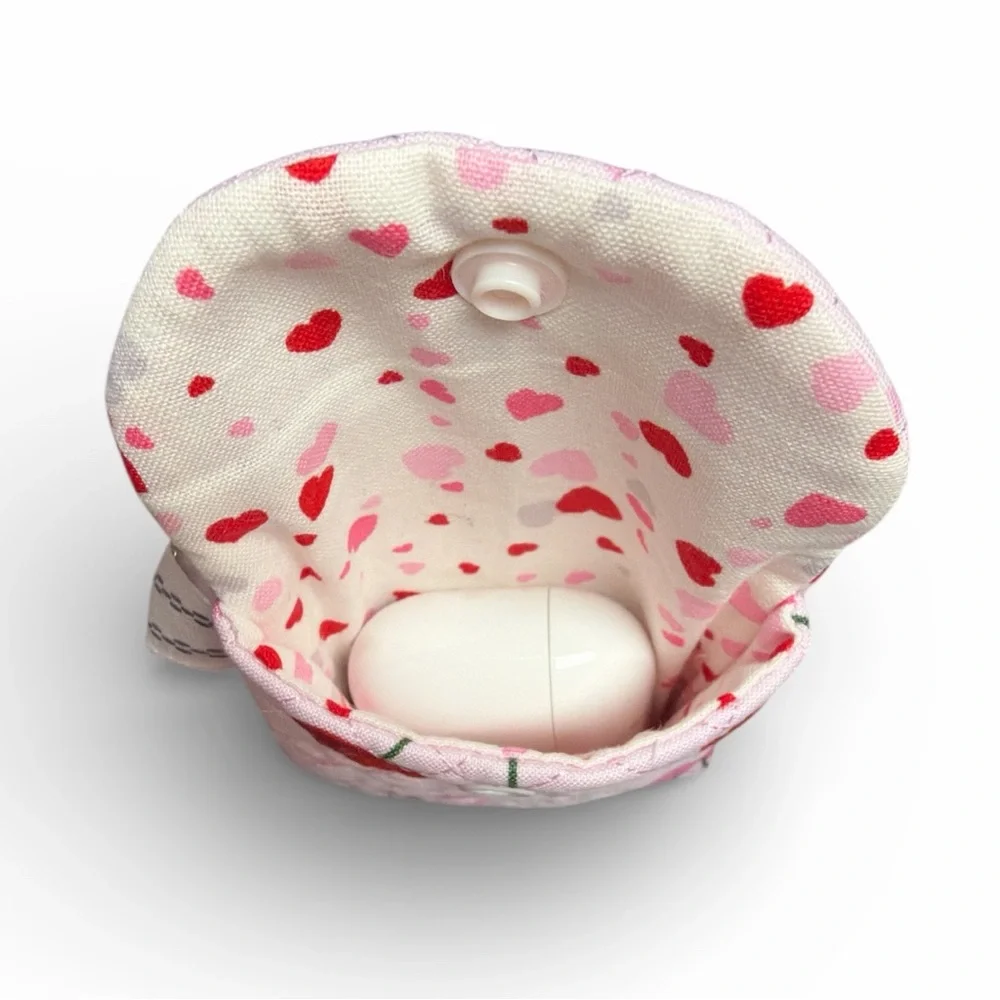 Hand Crafted AirPod Case Quilted Cherry Fabric with Keychain Cotton Earbud Case